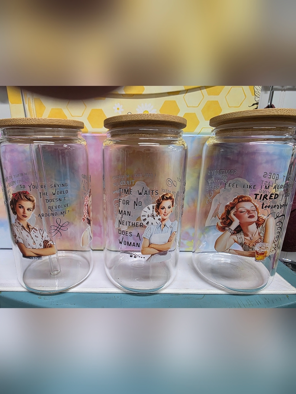 Set of 3 Hand Crafted Retro Design Glass Tumblers